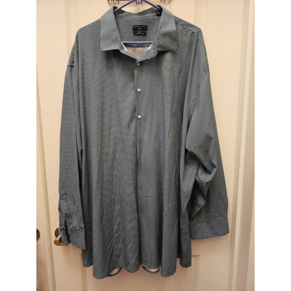 SHAQUILLE O'NEAL XLG Big Fit Cooling Stretch Dress Shirt Blue/White Check
